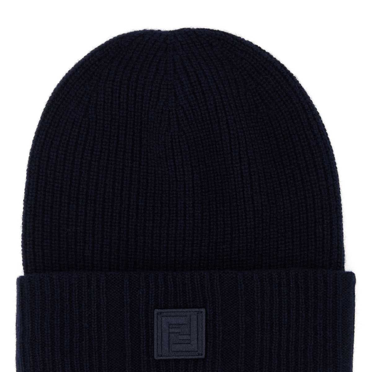Fendi Men Midnight Blue Wool Blend Beanie Hat