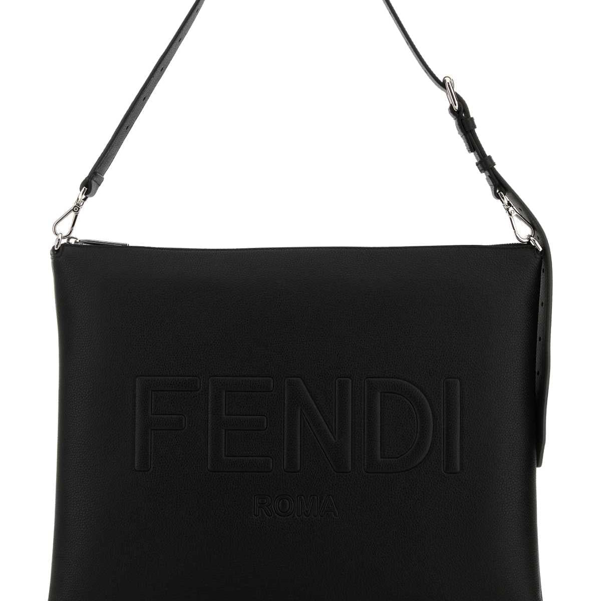 Fendi Men Black Leather Fendi After Fendi Roma Shoulder Bag