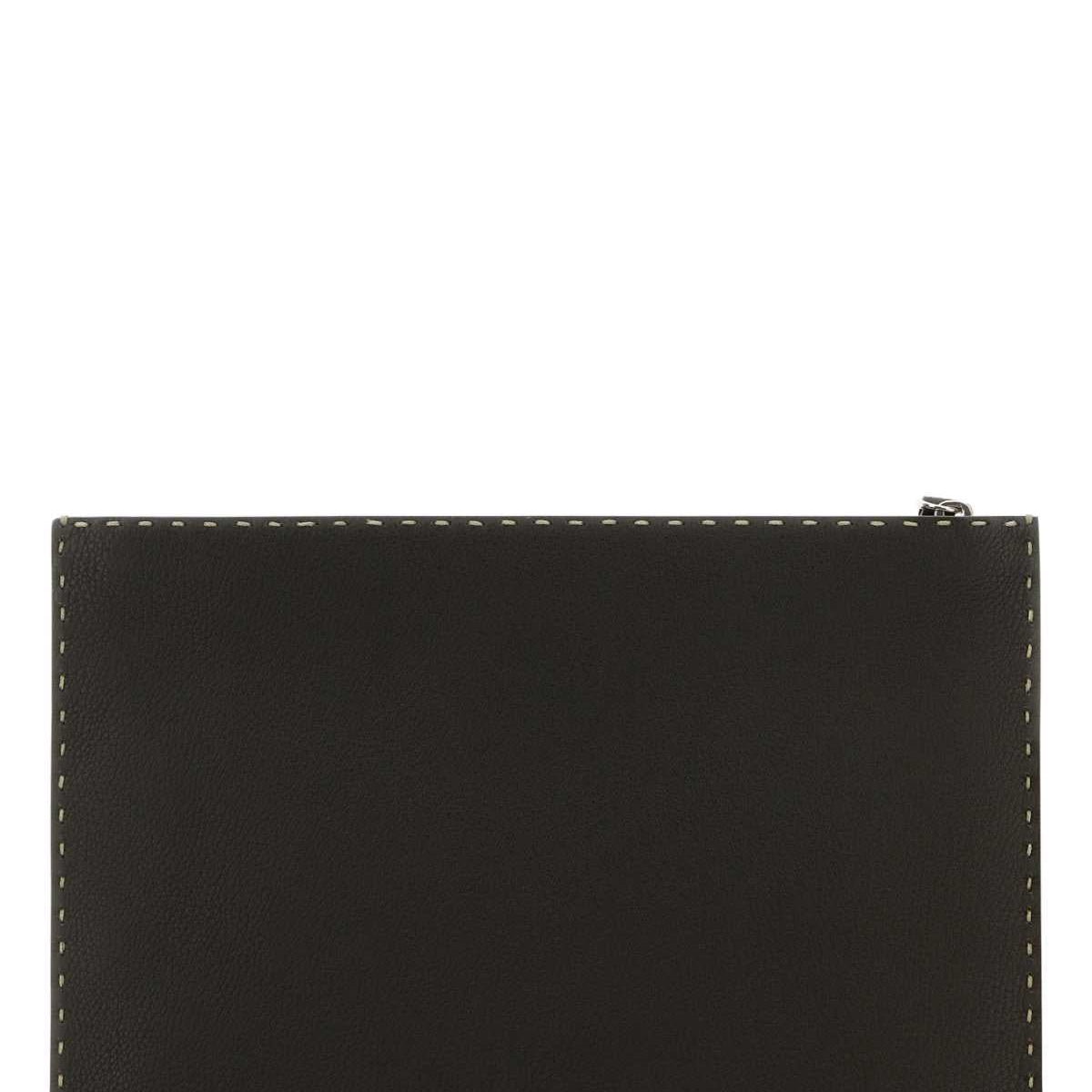 Fendi Men Dark Brown Leather Clutch
