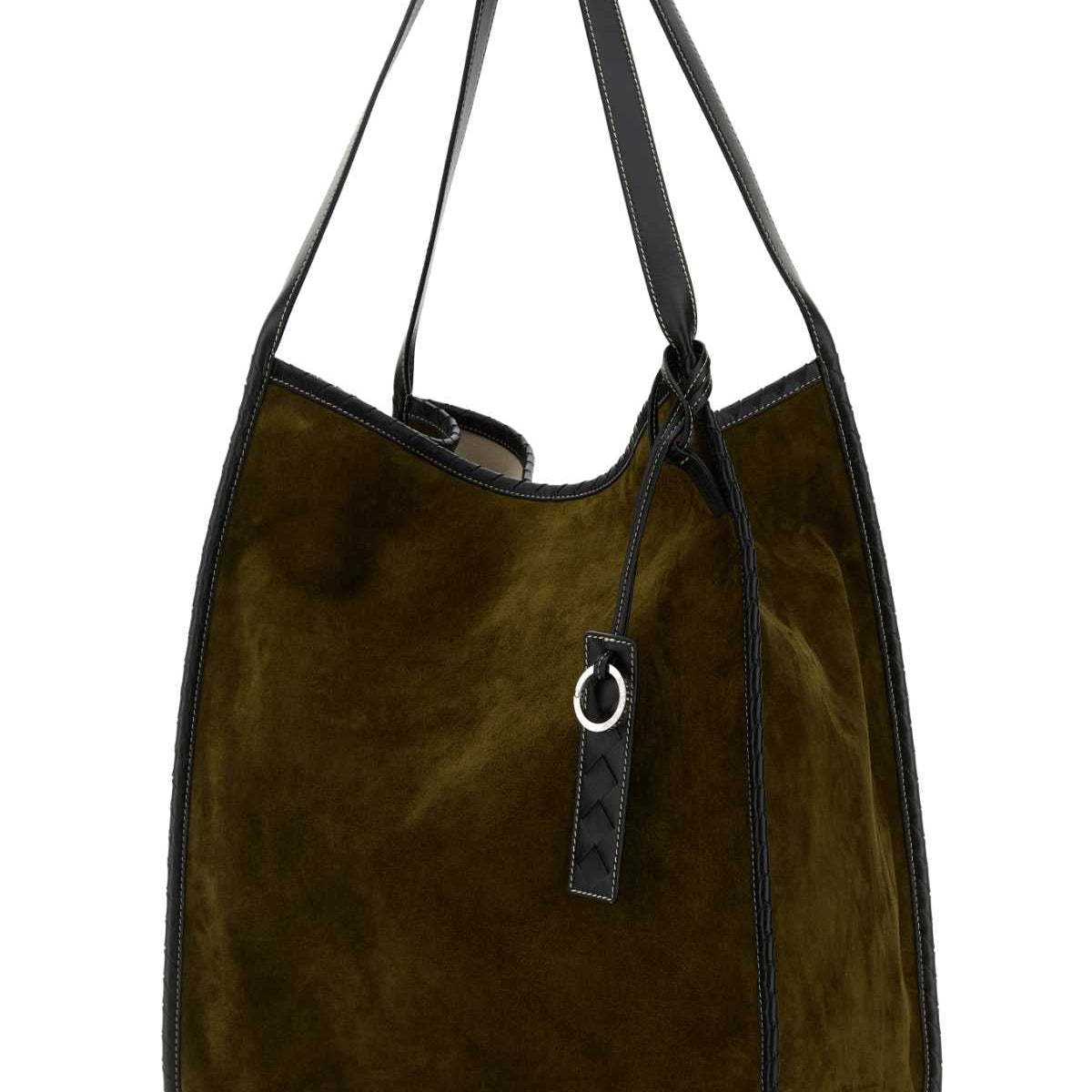 Bottega Veneta Men Army Green Suede Corriere Shopping Bag