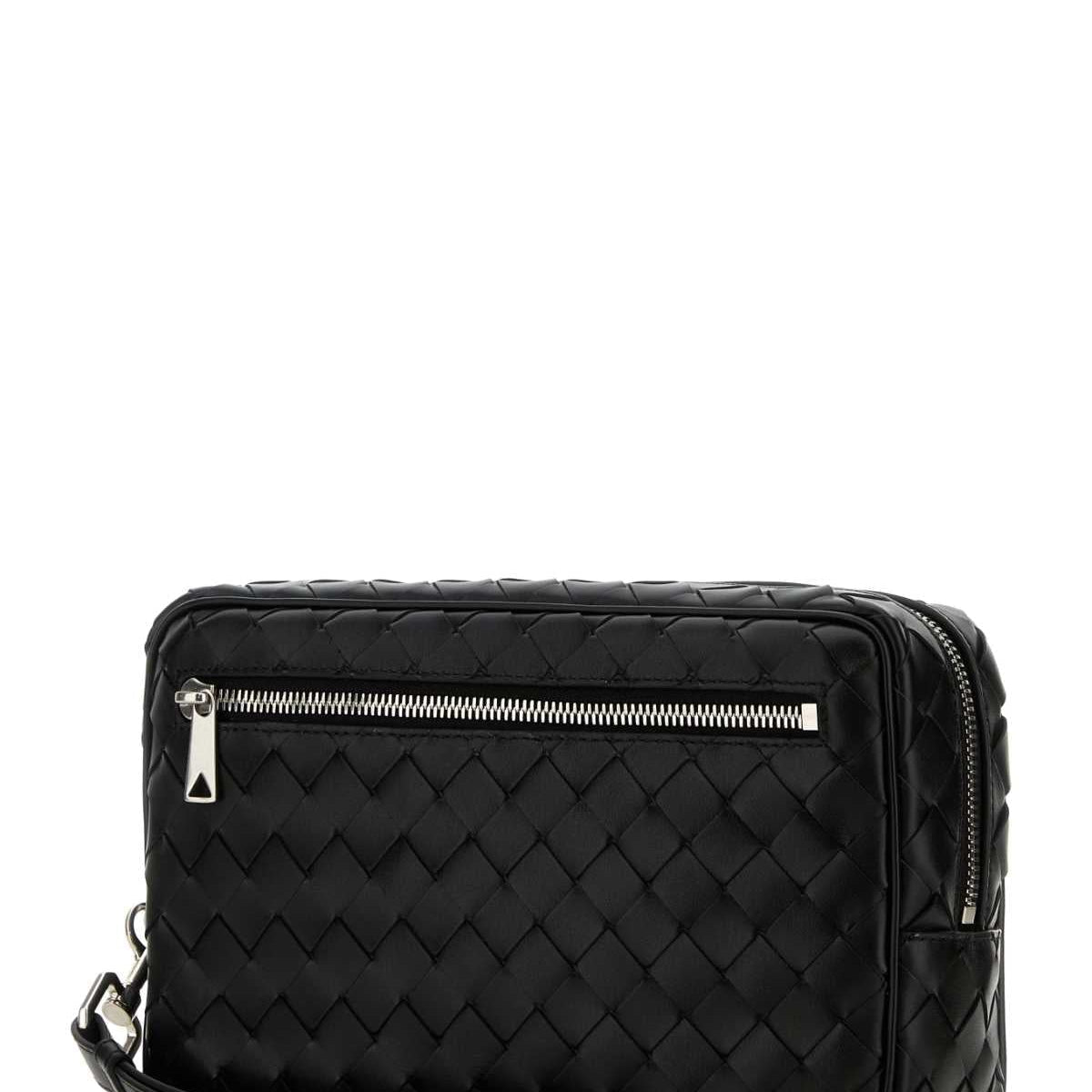 Bottega Veneta Men Black Leather Intrecciato Clutch