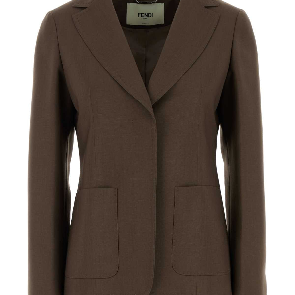Fendi Women Mud Wool Blend Blazer
