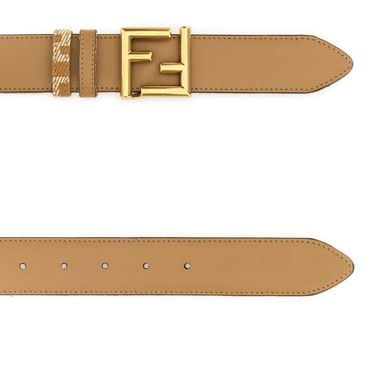 Fendi Women Beige Leather Ff Reversible Belt