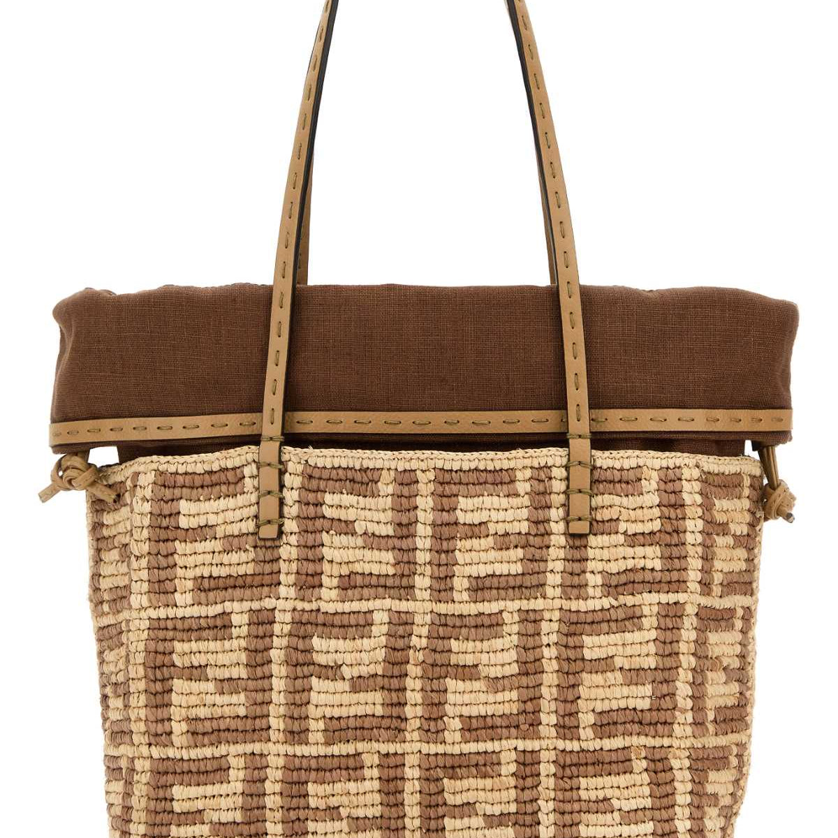Fendi Women Embroidered Straw Small Roll Shopping Bag