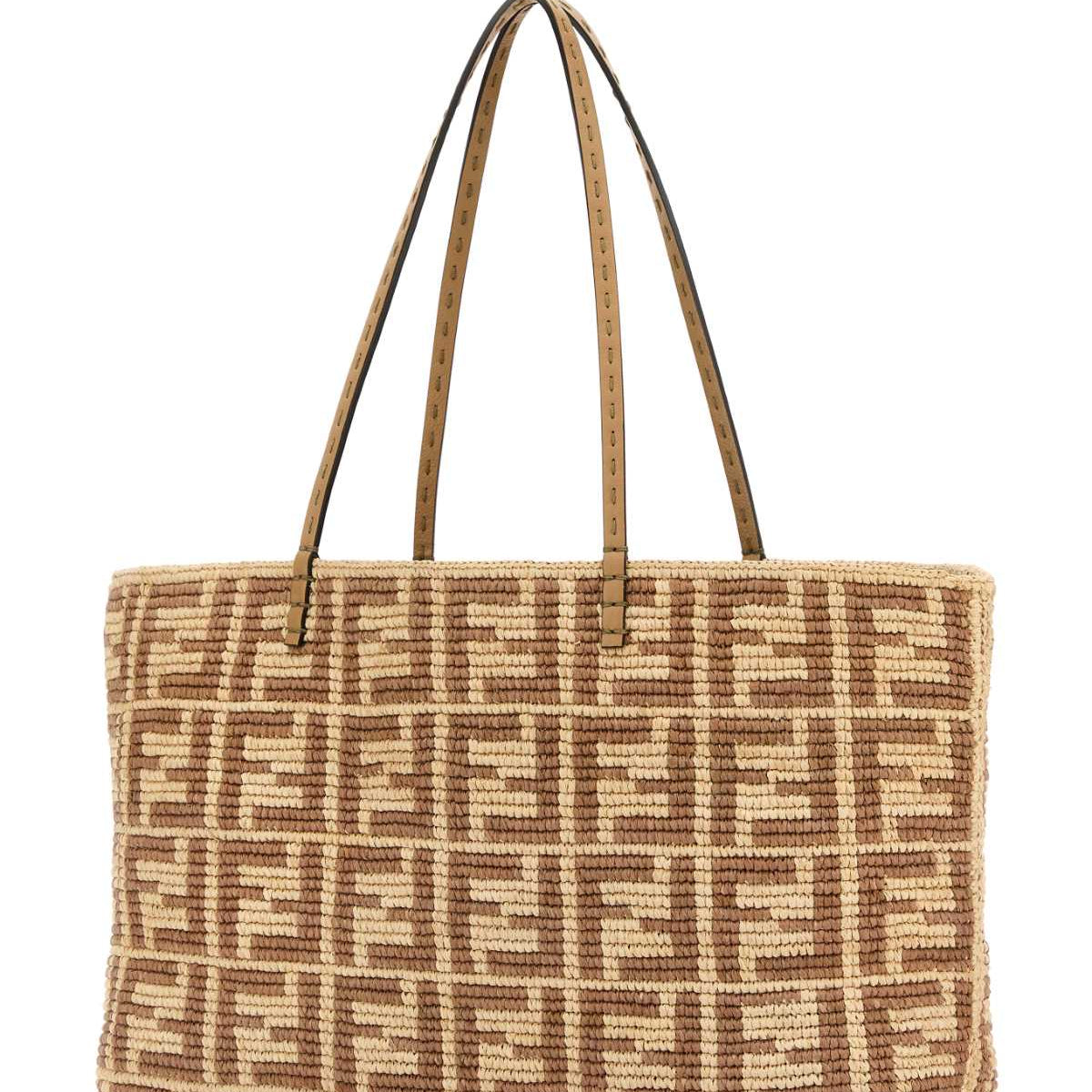 Fendi Women Embroidered Straw Large Roll Shopping Bag