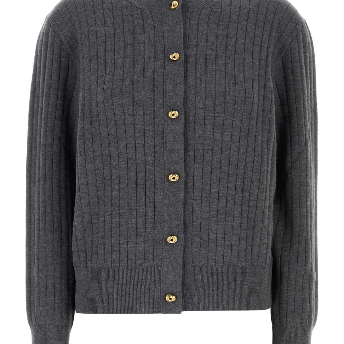 Bottega Veneta Women Dark Grey Wool Cardigan
