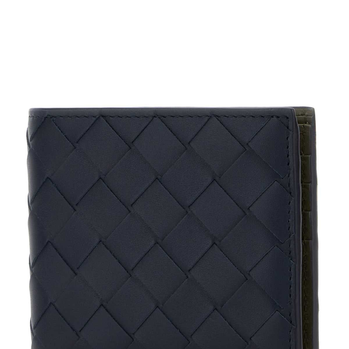 Bottega Veneta Men Navy Blue Leather Intrecciato Wallet