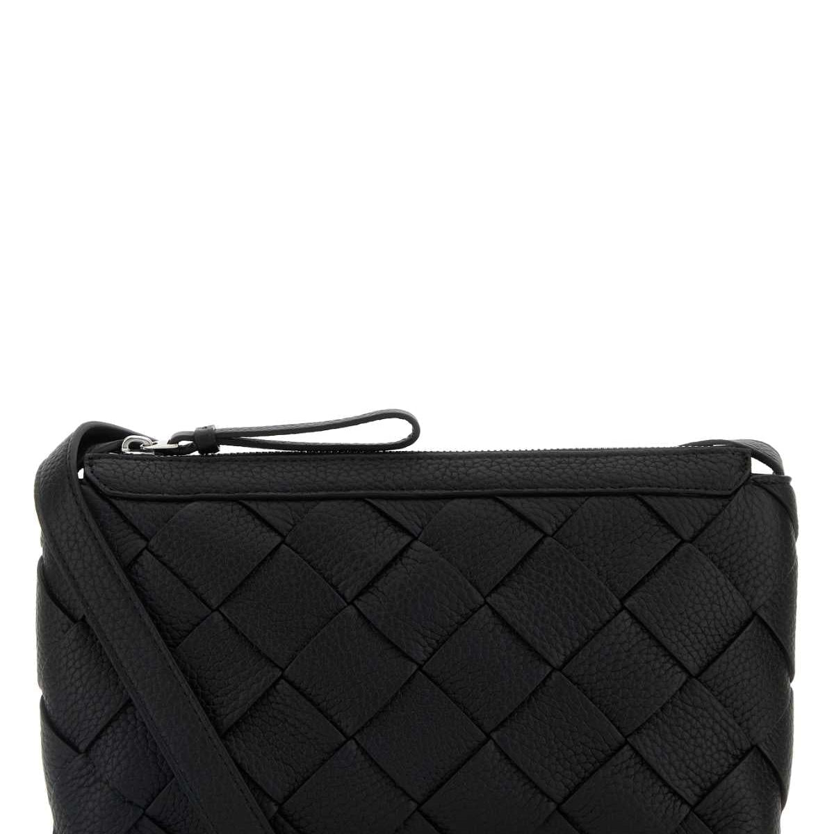 Bottega Veneta Men Black Leather Diago Crossbody Bag