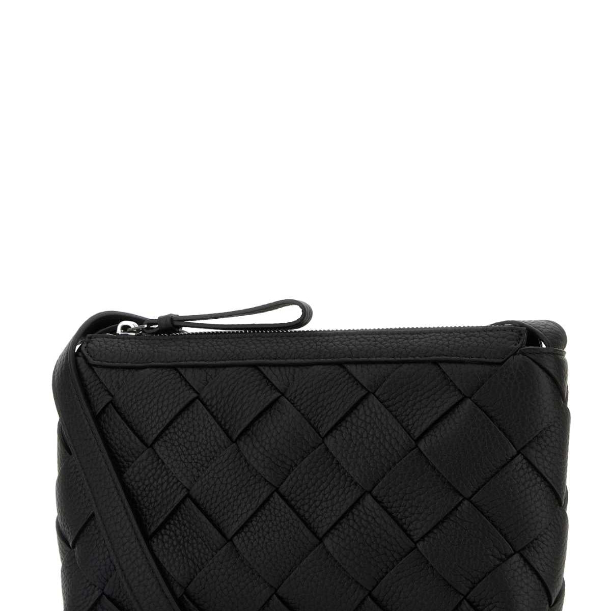 Bottega Veneta Men Black Leather Diago Crossbody Bag