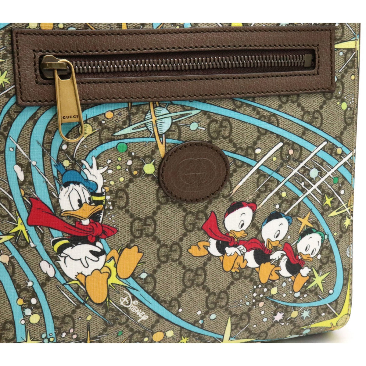 Gucci GG Supreme Disney Collaboration Donald Duck Shoulder Bag Pochette PVC Beige Cocoa Brown 645054