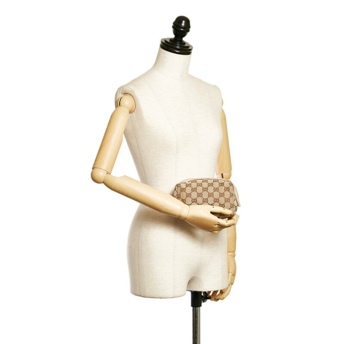 Gucci GG Canvas Pouch 29595 Beige Brown Leather Ladies GUCCI