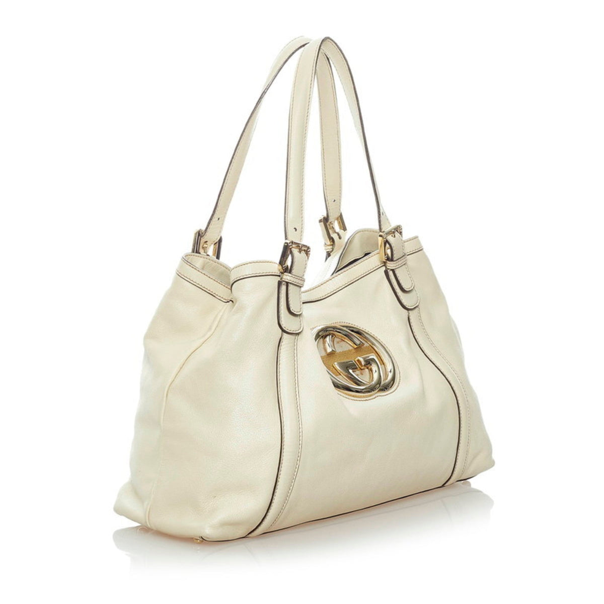Gucci New Bullitt Double G Handbag 162094 White Leather Ladies GUCCI