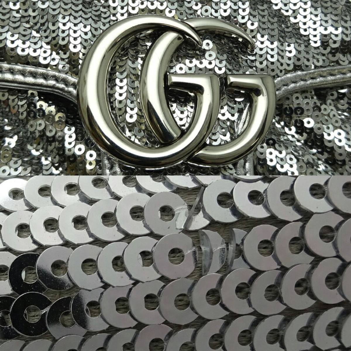 Gucci GG Marmont Mini Sequin Women's Shoulder Bag 446744 Leather Silver