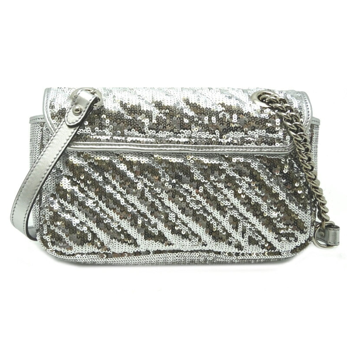 Gucci GG Marmont Mini Sequin Women's Shoulder Bag 446744 Leather Silver