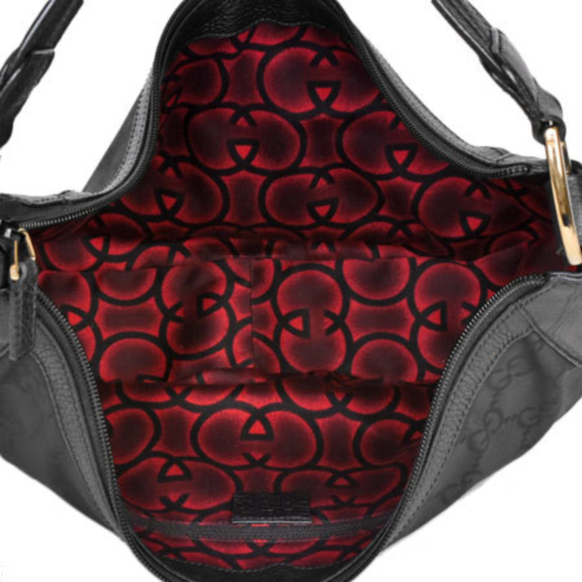 Gucci one shoulder bag GG nylon canvas leather black 257297