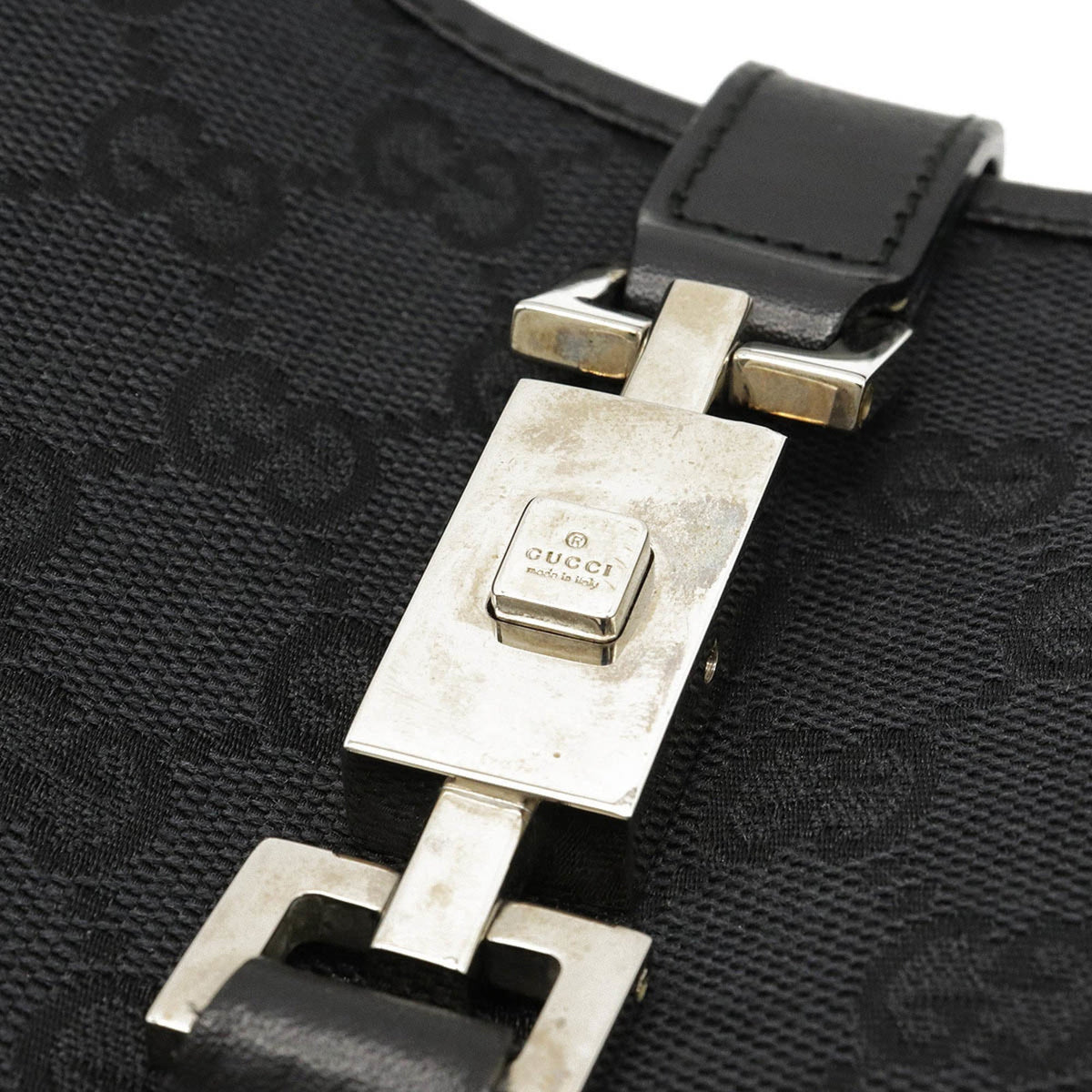 Gucci GG Canvas Jackie Line Shoulder Bag One Handbag Leather Black 001.3306