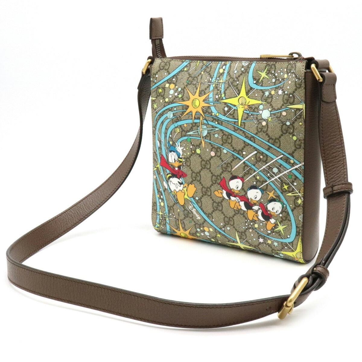 Gucci GG Supreme Disney Collaboration Donald Duck Shoulder Bag Pochette PVC Beige Cocoa Brown 645054