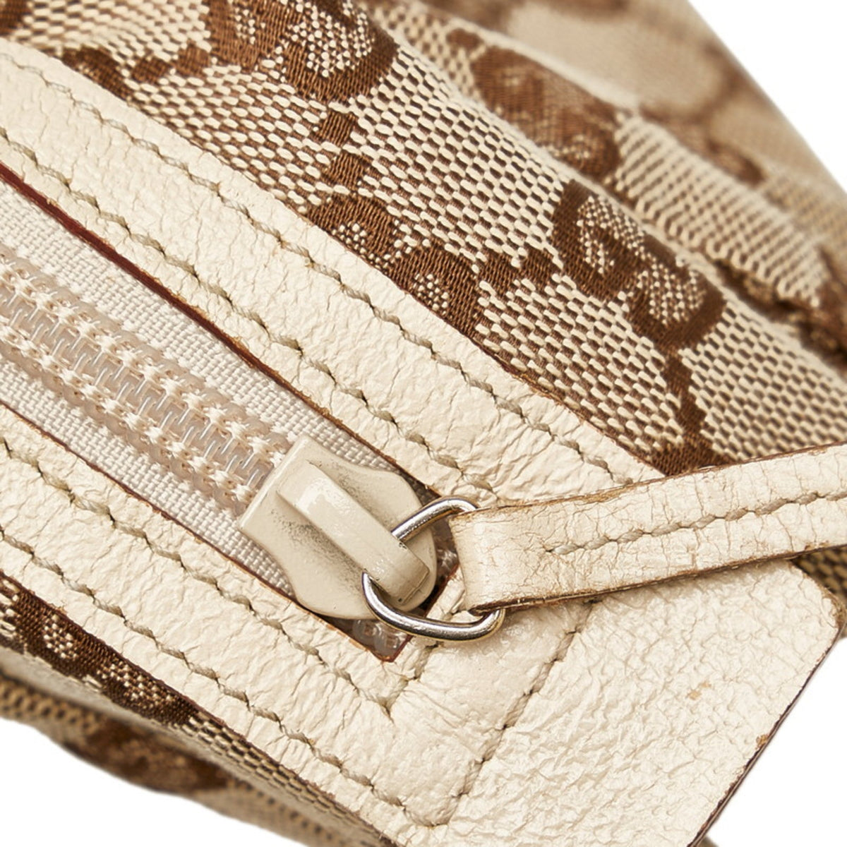 Gucci GG Canvas Pouch 29595 Beige Brown Leather Ladies GUCCI