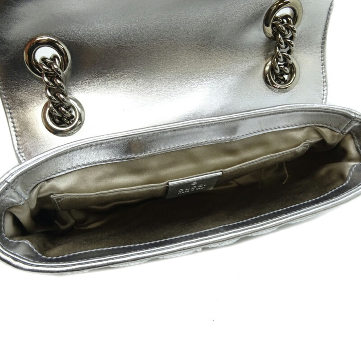 Gucci GG Marmont Mini Sequin Women's Shoulder Bag 446744 Leather Silver