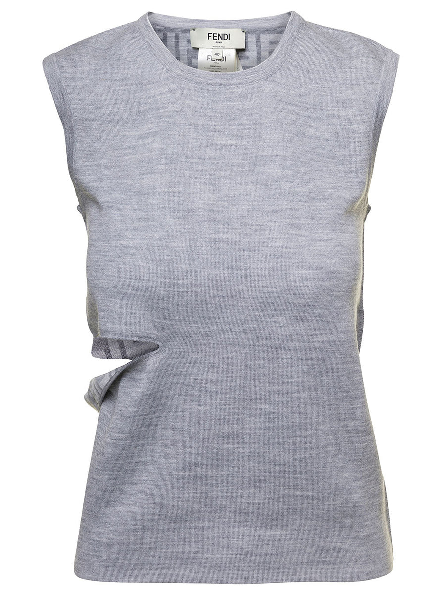 Fendi Women Grey Reversible Top With Matching Color Ff Lining In Wool Woman