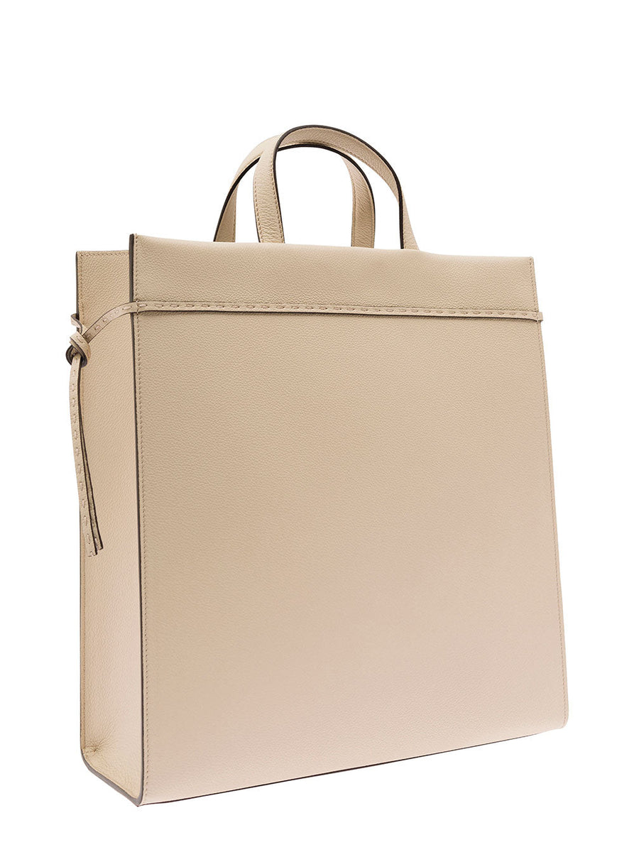 Fendi Men Beige Go To Shopper Medium In Grain Leather Man