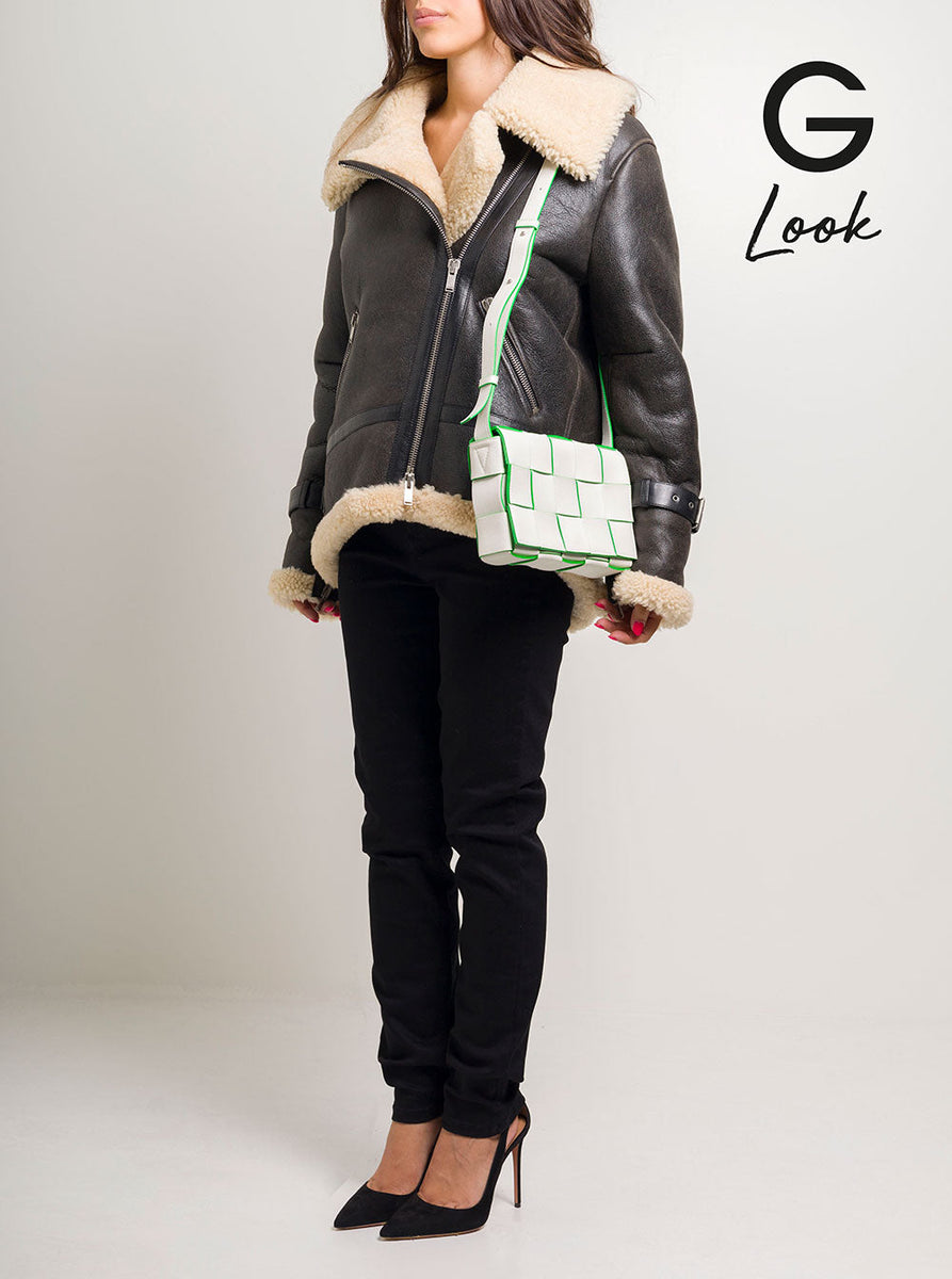 Bottega Veneta Women 'Cassette Fun L' White And Green Crossbody Bag In Intreccio Nappa Leather Woman