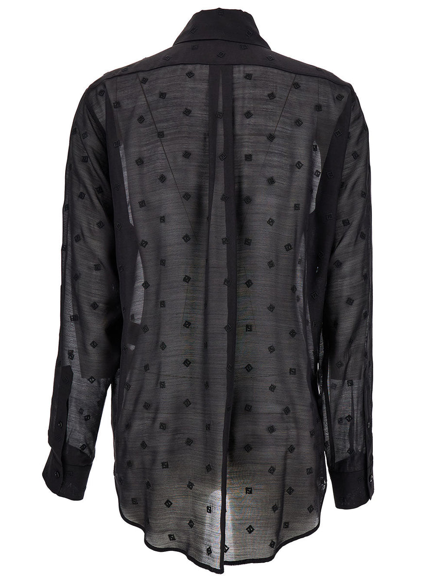 Fendi Women Black Shirt With Ff Logo Embroideries In Silk And Wool Woman