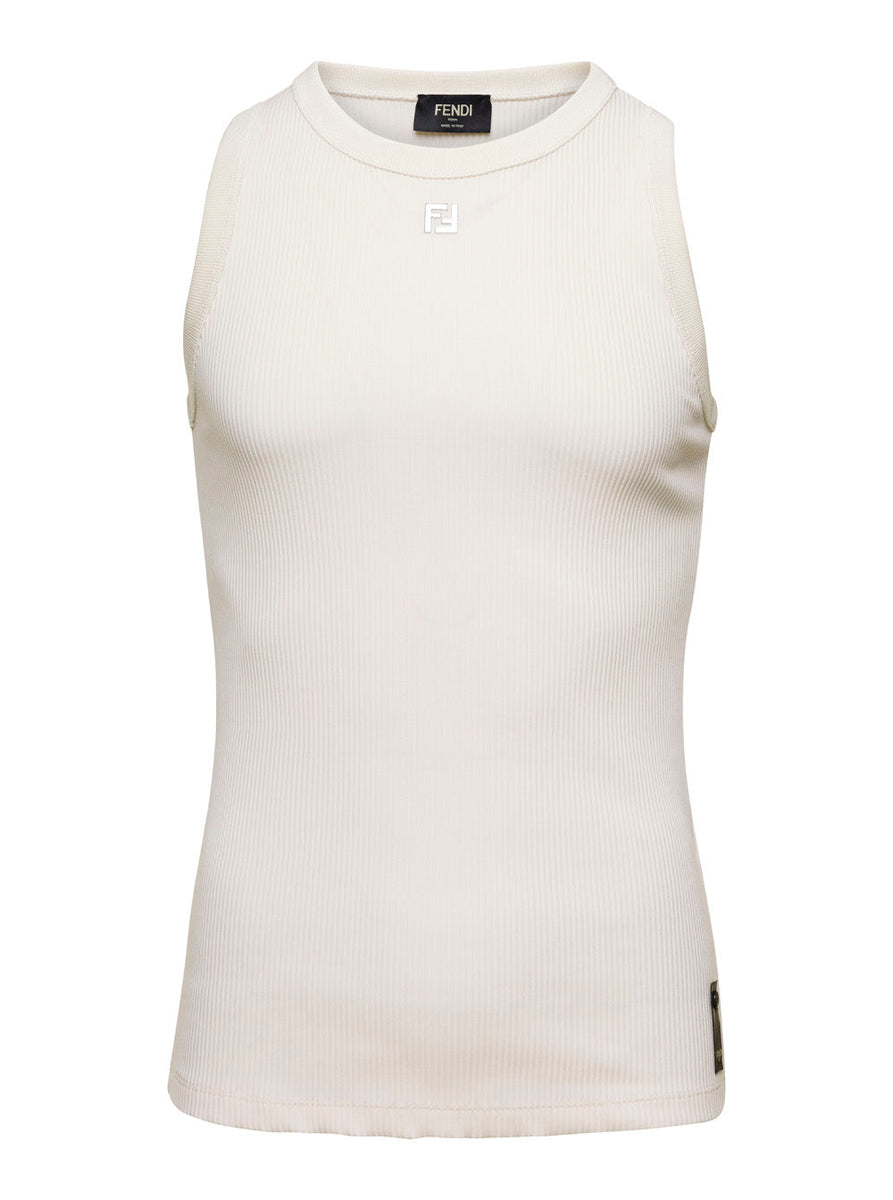 Fendi Men White Sleeveless Top In Techno Fabric Stretch Man