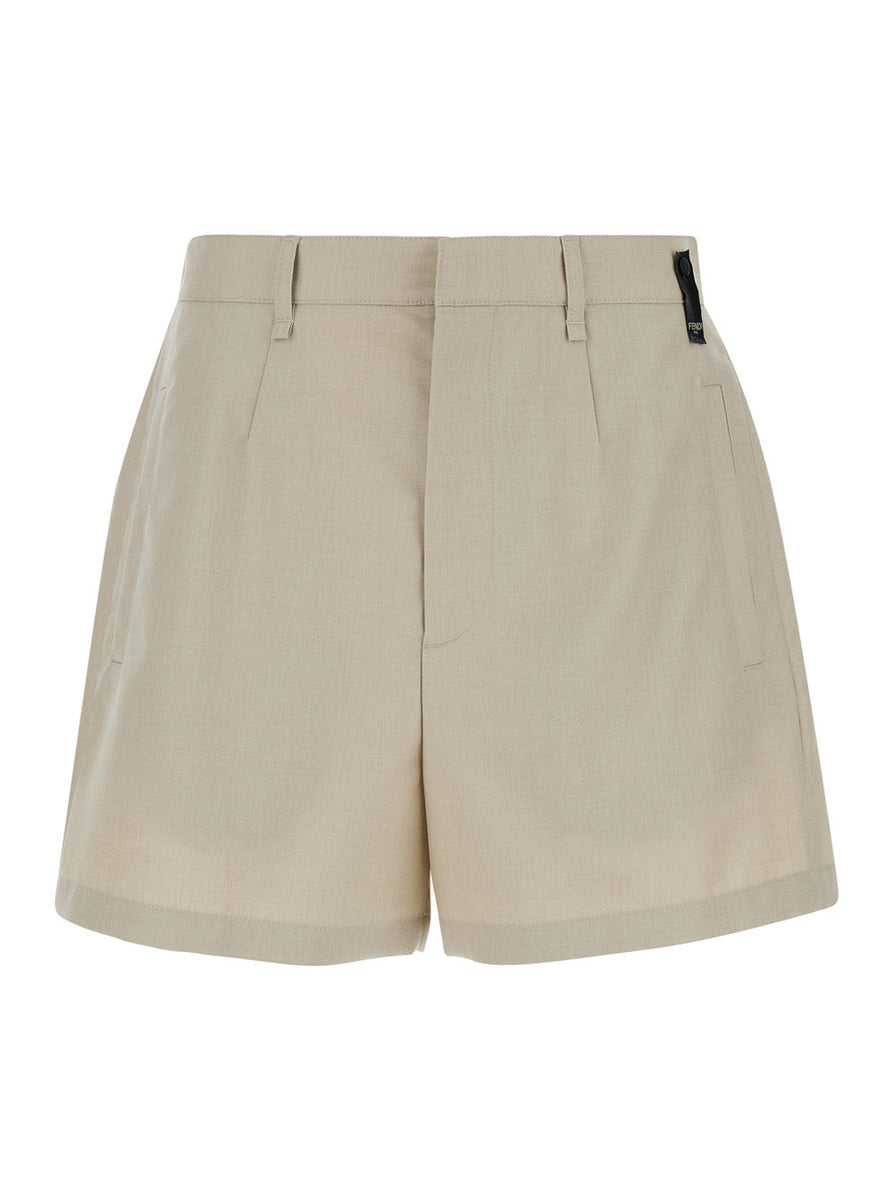 Fendi Men Beige Bermuda Shorts With Logo In Wool Man