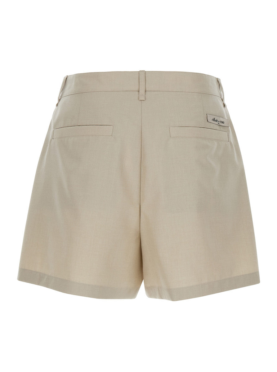 Fendi Men Beige Bermuda Shorts With Logo In Wool Man
