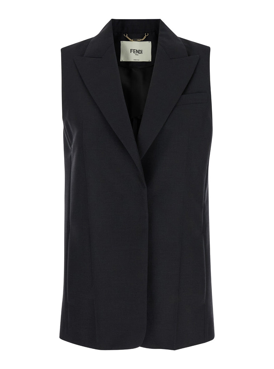 Fendi Women Black Sleeveless Vest In Wool Woman