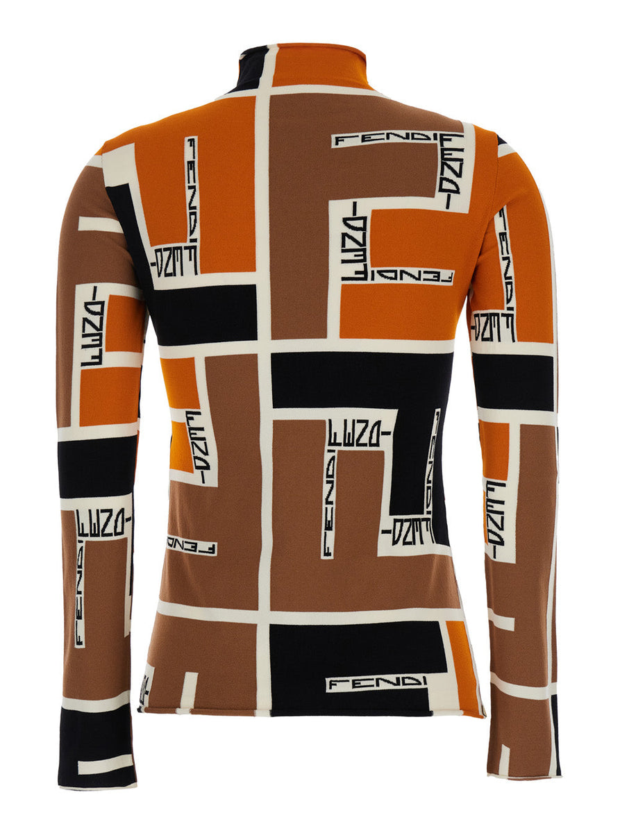 Fendi Women Orange Polo Neck Sweater In Viscose Blend Woman