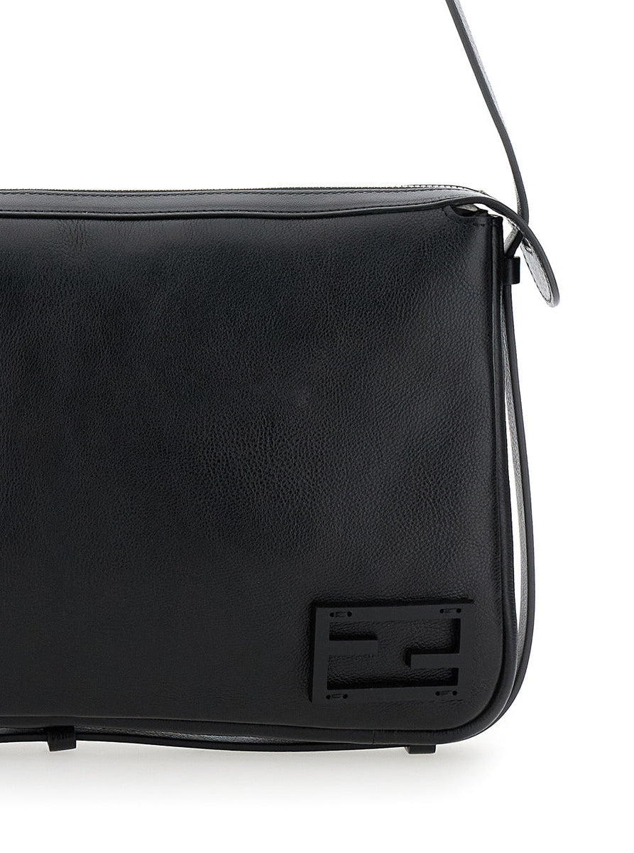 Fendi Women 'Simply Fendi Medium' Black Shoulder Bag With Ff Detail In Leather Woman