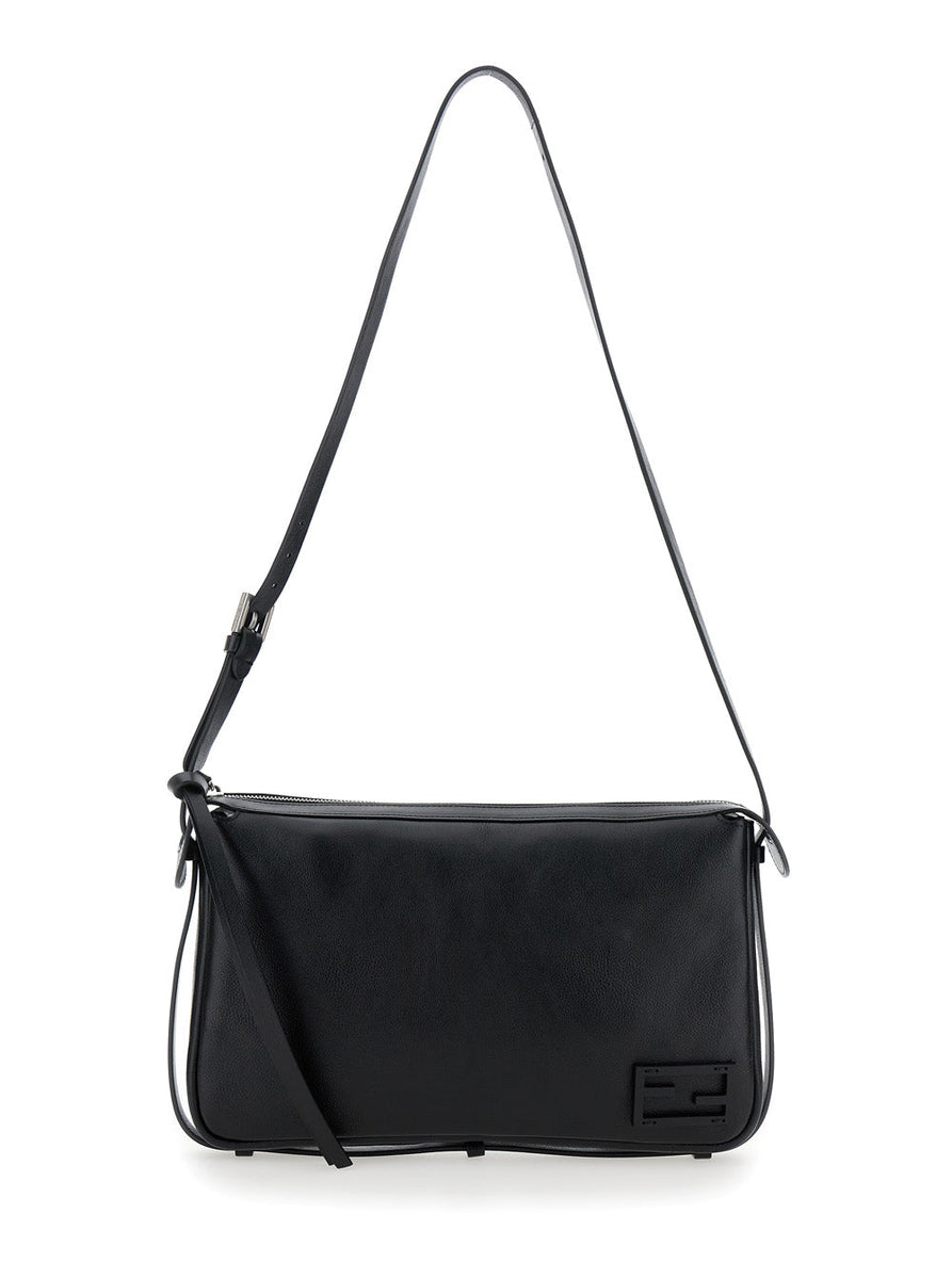 Fendi Women 'Simply Fendi Medium' Black Shoulder Bag With Ff Detail In Leather Woman