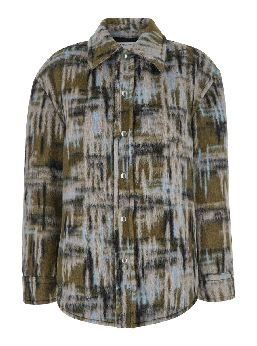 Bottega Veneta Women Multicolor Overshirt With Pointed Collar In Brushed Wool Woman