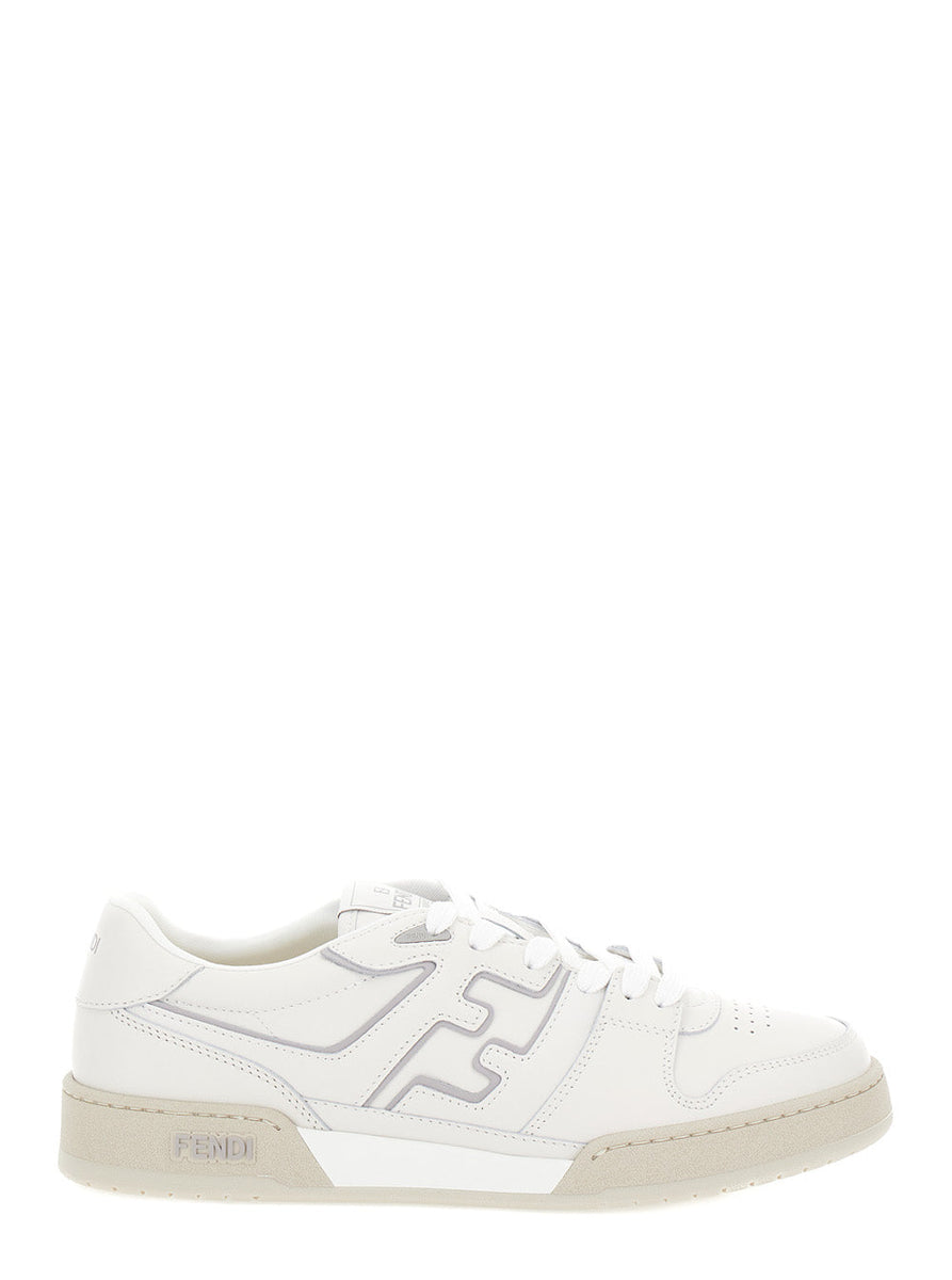 Fendi Men 'Match' White Tonal  Low-Top Sneakers With Ff Detail In Leather Man