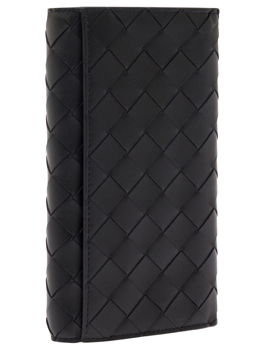 Bottega Veneta Men Black Card-Holder With Intreccio Motif In Leather Man