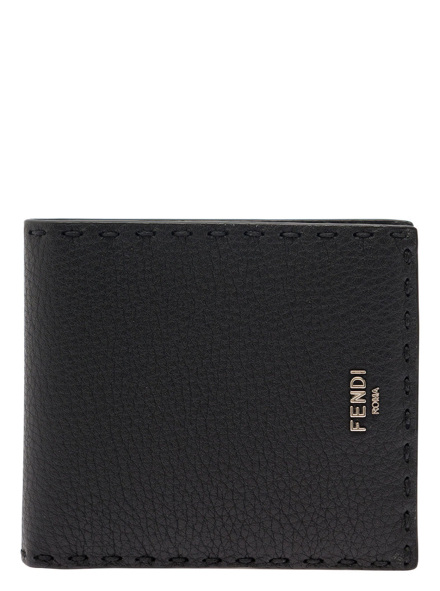 Fendi Men 'Selleria' Black Bifold Wallet With Fendi Lettering In Leather Man