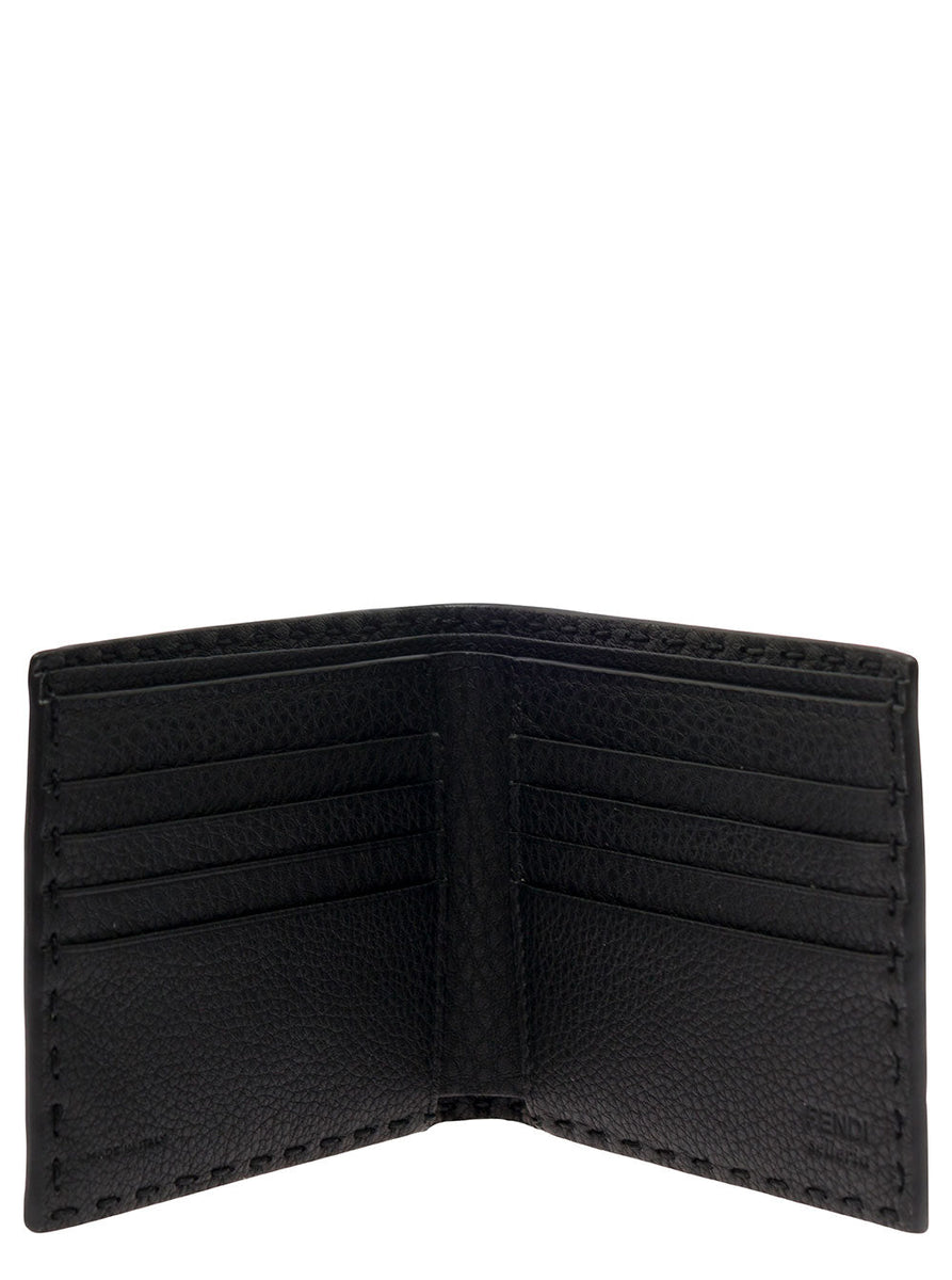 Fendi Men 'Selleria' Black Bifold Wallet With Fendi Lettering In Leather Man