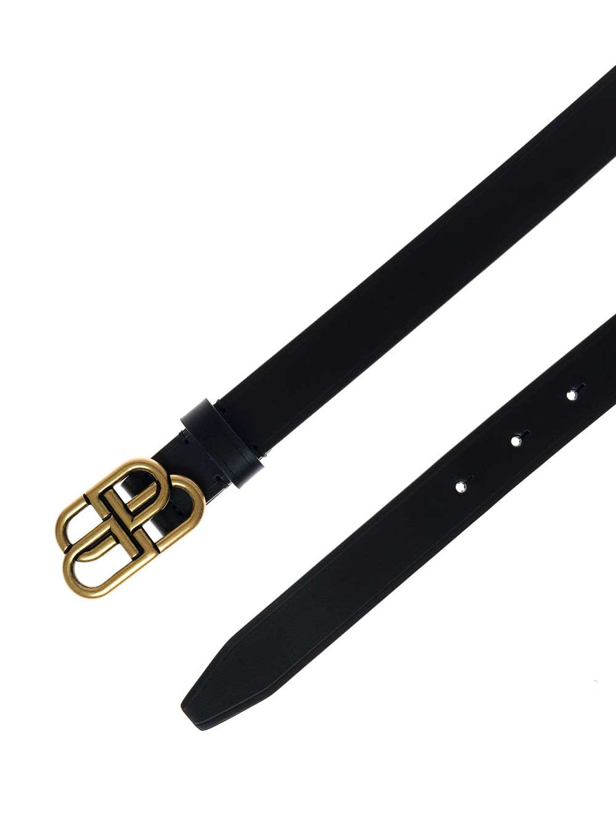 Balenciaga Women Black Belt With Bb Buckle In Leather Woman