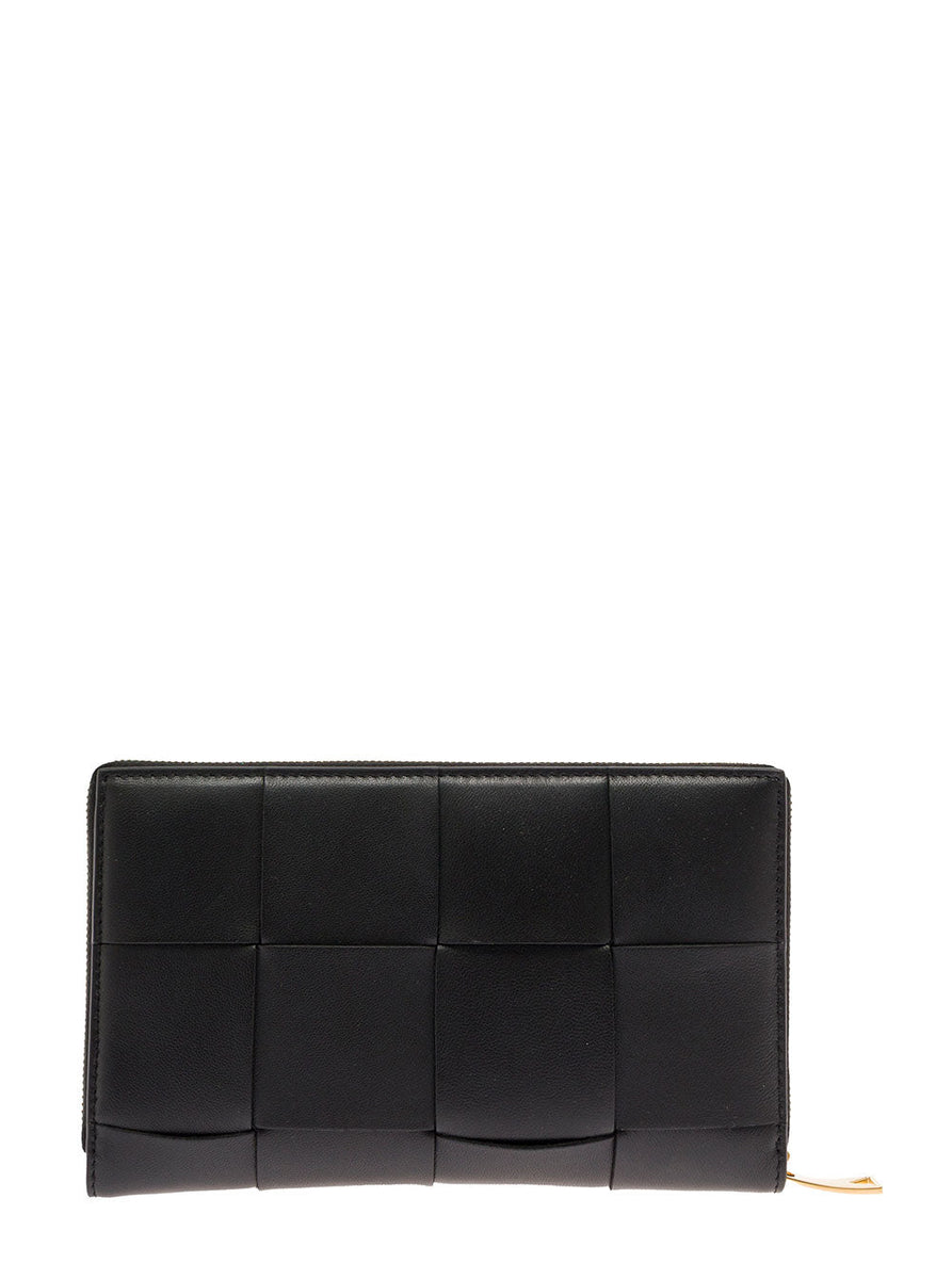 Bottega Veneta Women Black Intreccio Nappa Leather Wallet Bottega Veneta Woman