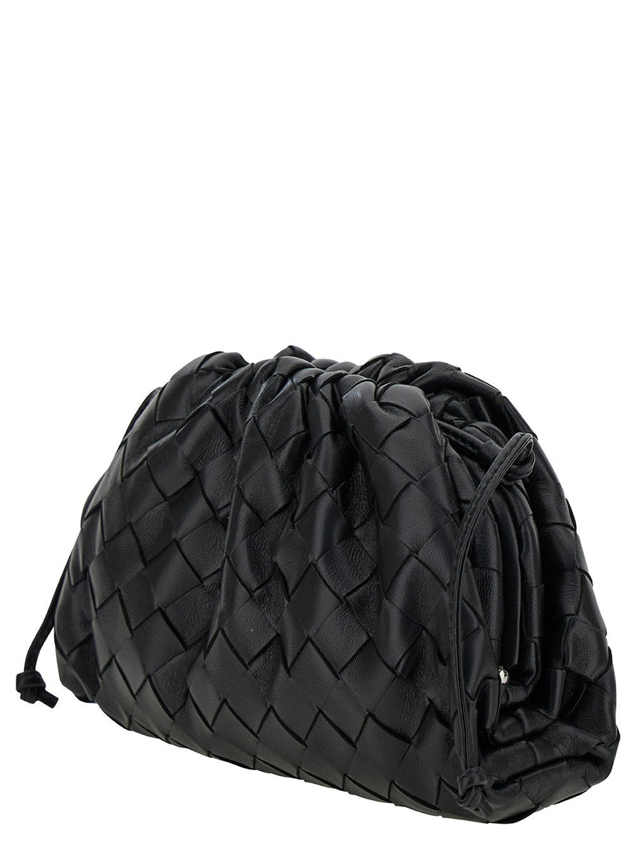Bottega Veneta Women 'Mini Pouch' Black Crossbody Bag With Intreccio Motif In Leather Woman