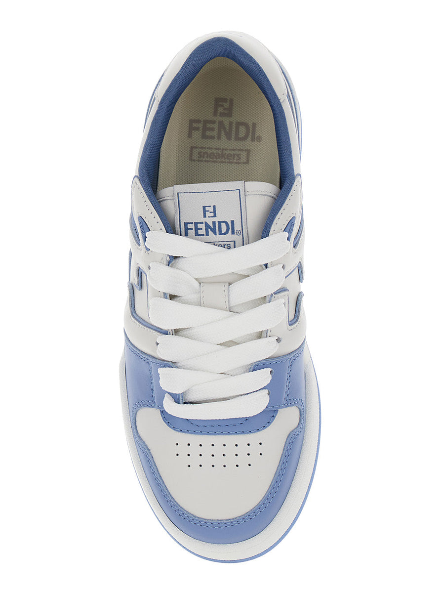 Fendi Women 'Fendi Match' Light Blue And White Low Top Sneakers In Leather Woman