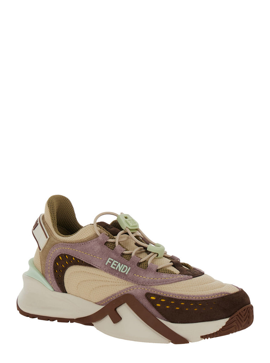 Fendi Women 'Flow' Multicolor Sneakers With Logo Label On The Back And Drawstring Closure In Tech Fabric Woman