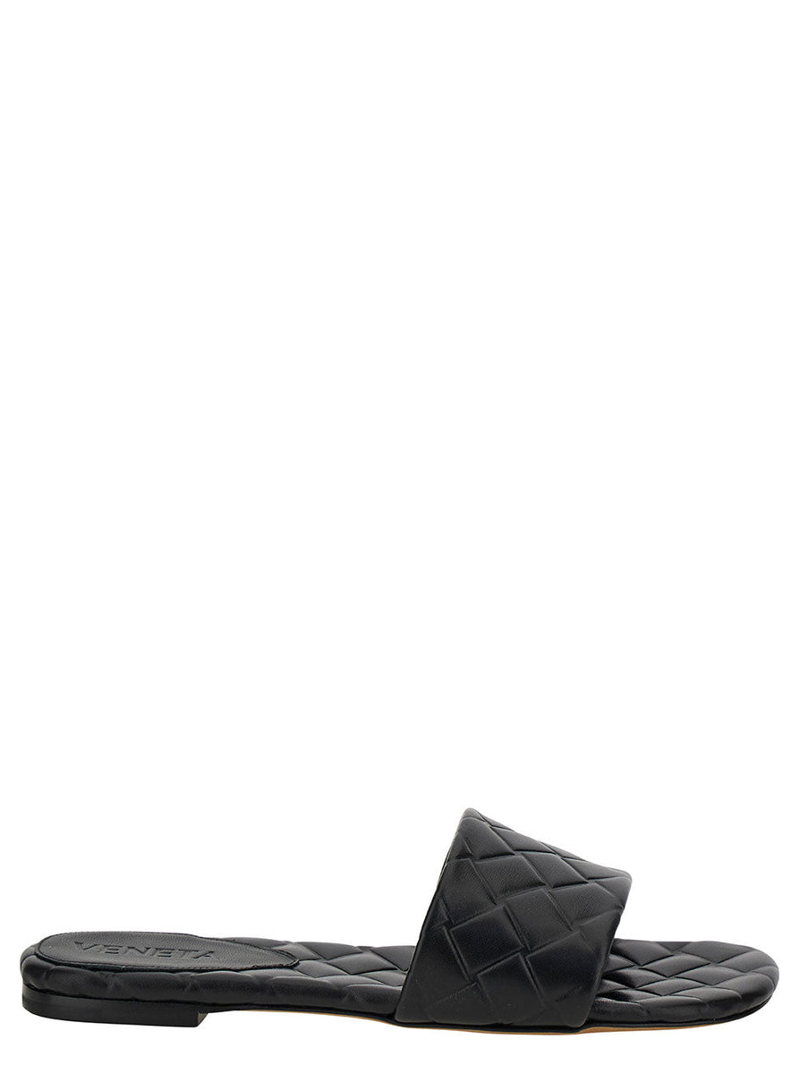 Bottega Veneta Women 'Slide Amy' Black Sandals With Intreccio Motif In Leather Woman