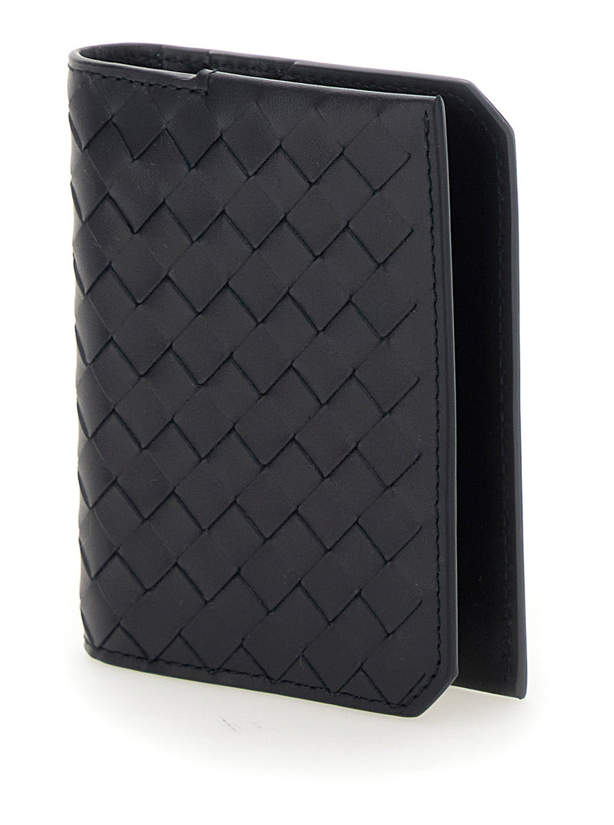 Bottega Veneta Men Blue Card Holder With Intrecciato Motif In Leather Man
