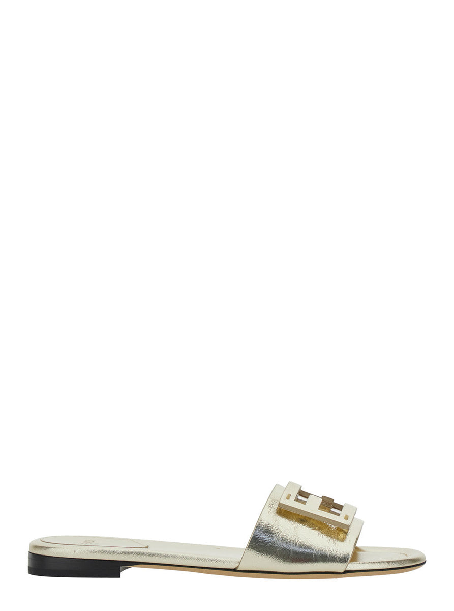 Fendi Women Metallic Sandals With Open Toe And Ff Logo Detail On The Front In Leather Woman