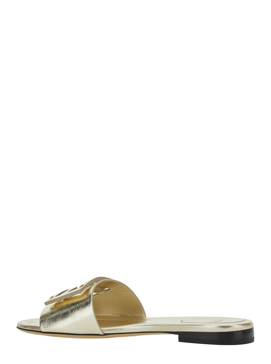 Fendi Women Metallic Sandals With Open Toe And Ff Logo Detail On The Front In Leather Woman