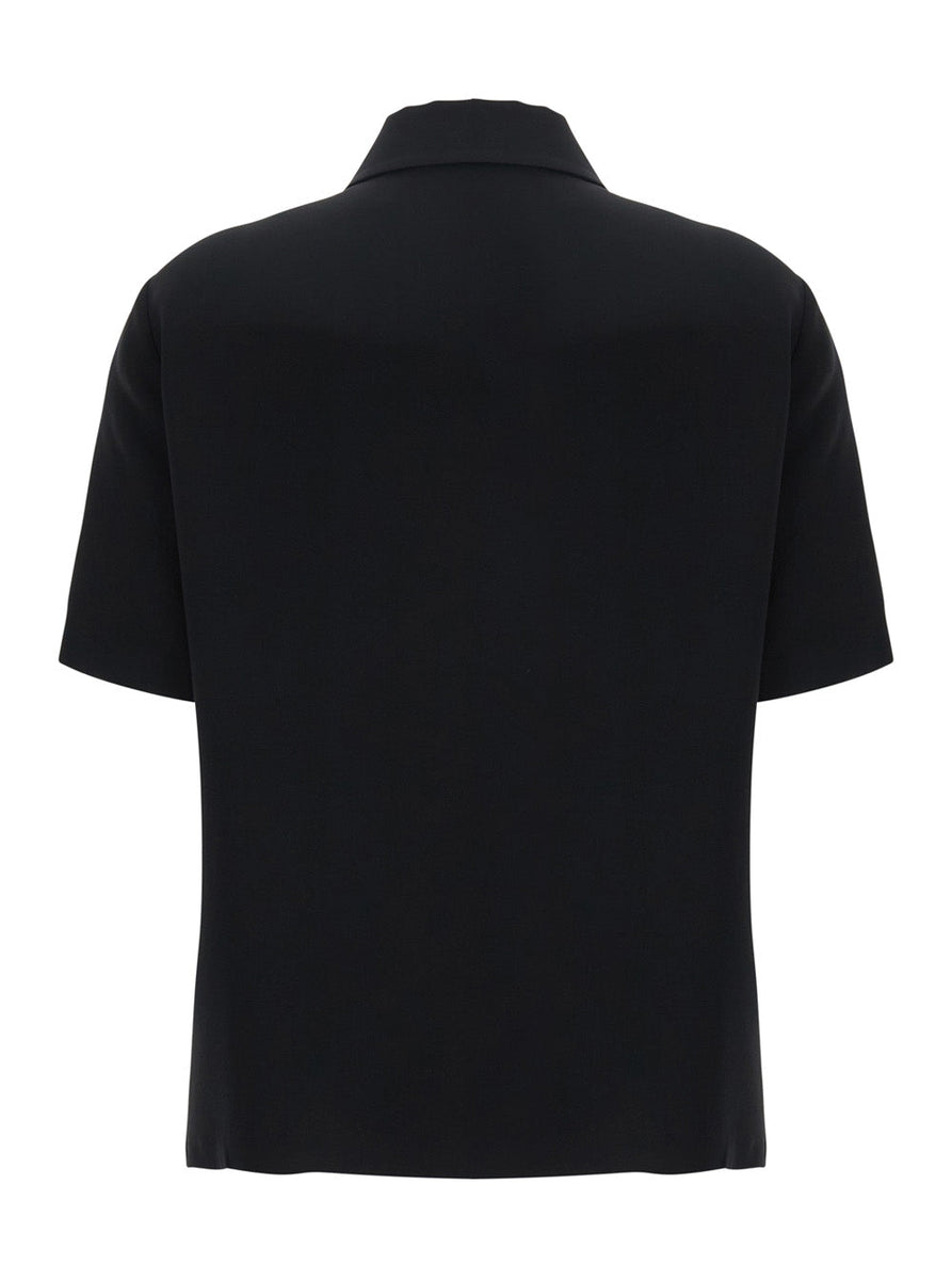Fendi Women Black Polo Shirt With Classic Collar And Logo Lettering On The Front In Silk Woman
