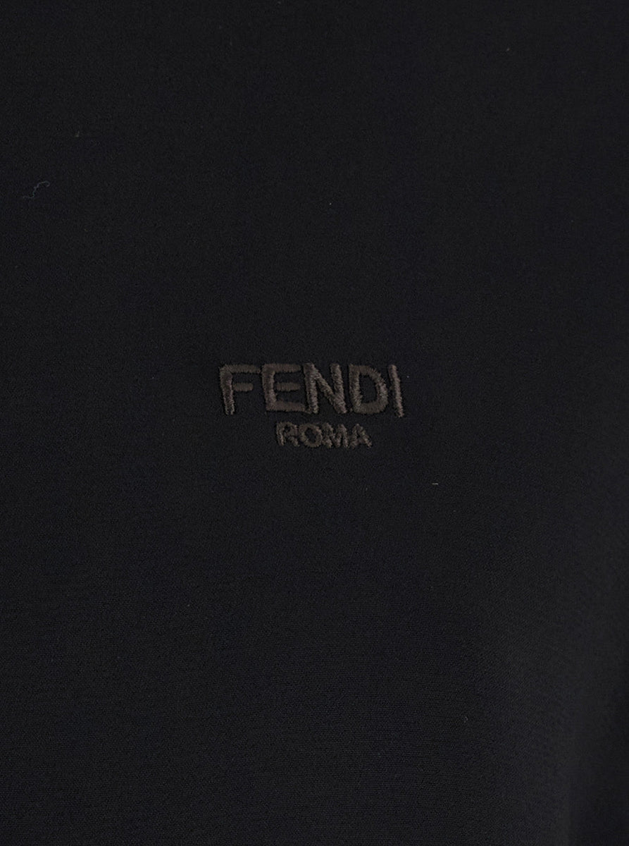 Fendi Women Black Polo Shirt With Classic Collar And Logo Lettering On The Front In Silk Woman